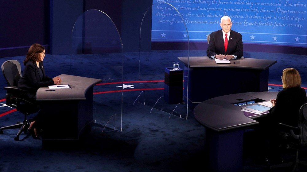 Image: Democratic vice presidential nominee Senator Kamala Harris and U.S. Vice President Mike Pence participate in their 2020 vice presidential campaign debate in Salt Lake City