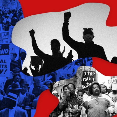 Image: Scenes from the Civil Rights movement, the Black Lives Matter movement and Donald Trump walking away.