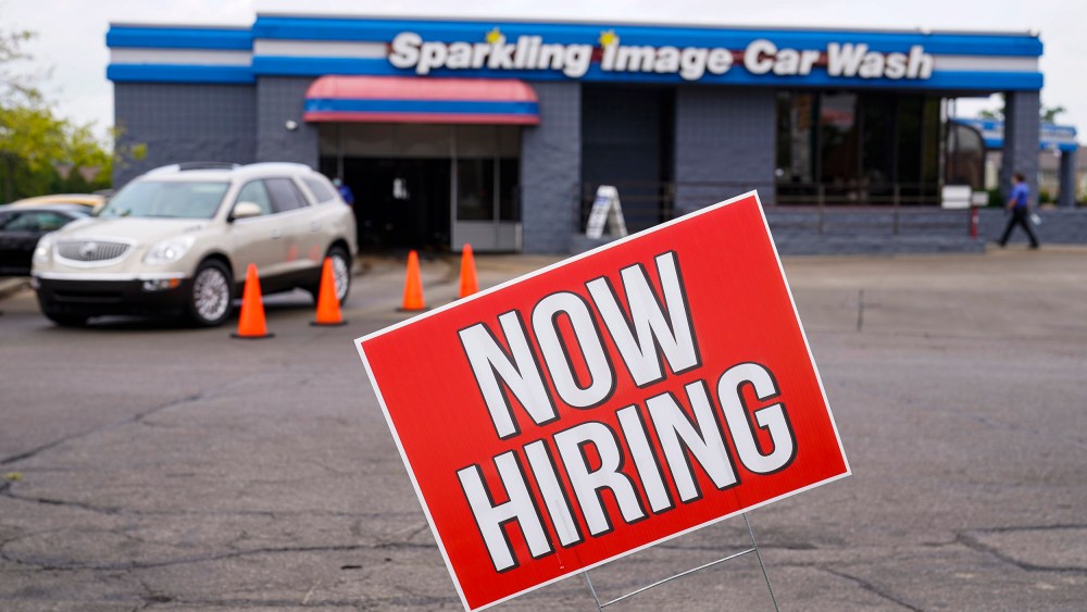 Image: A help wanted sign is displayed at car wash in Indianapolis