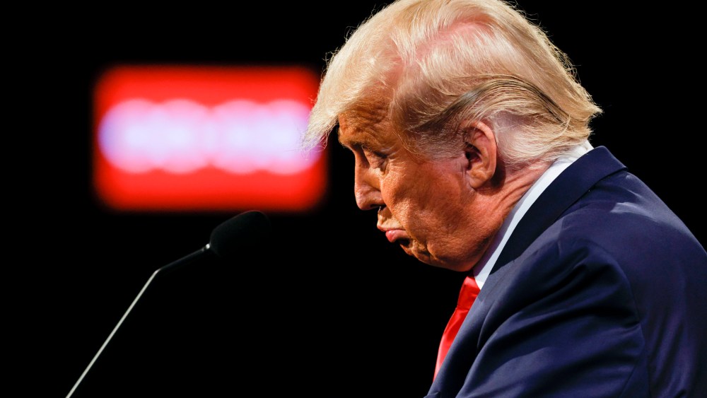 Image: President Donald Trump reacts at the final; presidential debate in Nashville on Oct. 22, 2020.