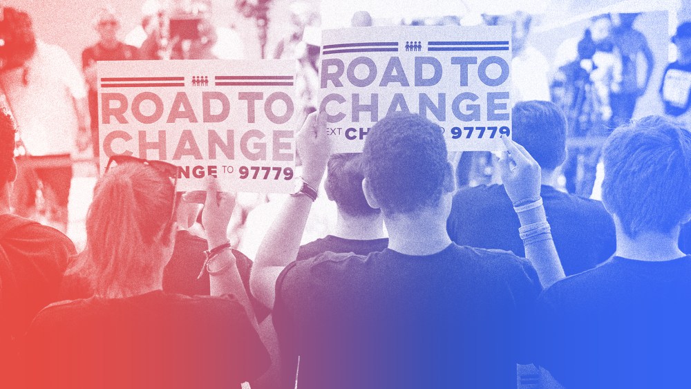 Image; Students hold signs during a press conference for the "March for Our Lives" movement in Parkland, Fla., on June 4, 2018.