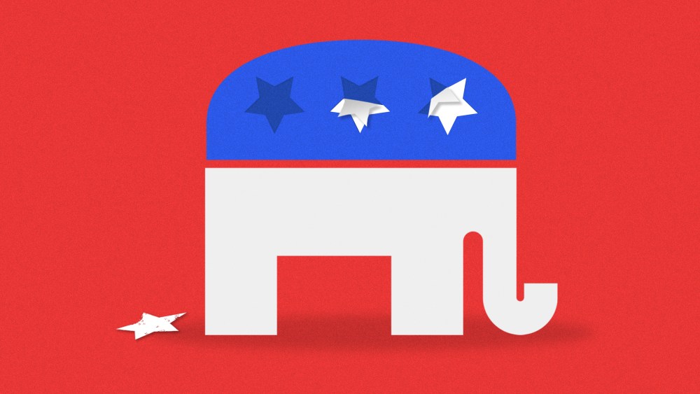 Image: The two stars from the GOP elephant are peeling off the surface, one star is on the ground