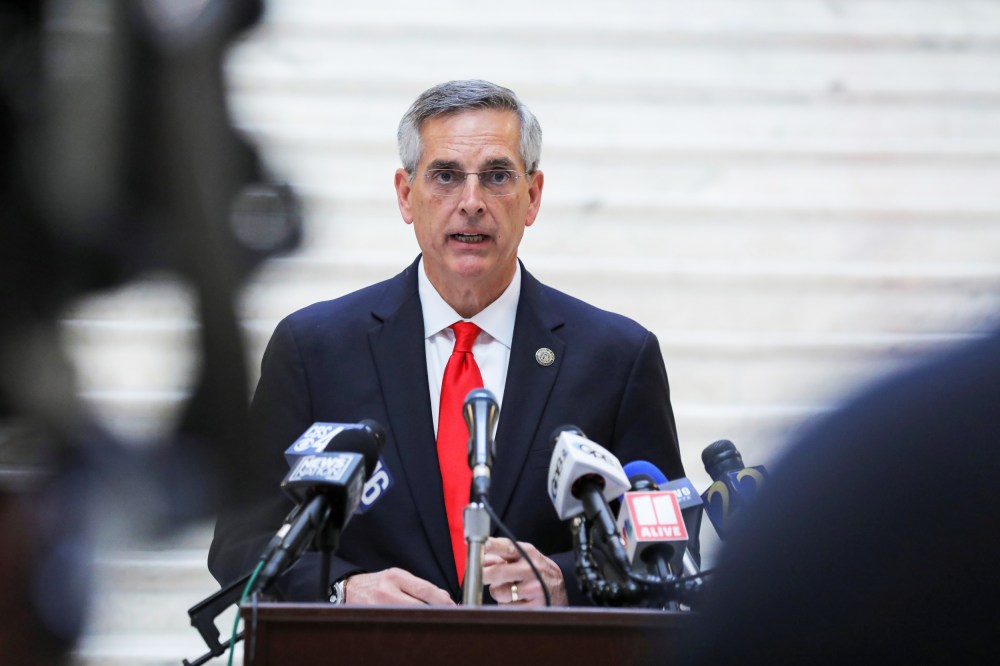 Image: Georgia Secretary of State Brad Raffensperger gives an update on the state of the election and ballot count during a news conference at the State Capitol in Atlanta, Georgia