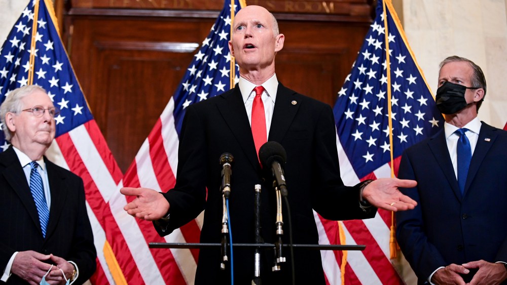 Image: U.S. Senator Scott speaks after the Senate Republican GOP leadership election on Capitol Hill in Washington