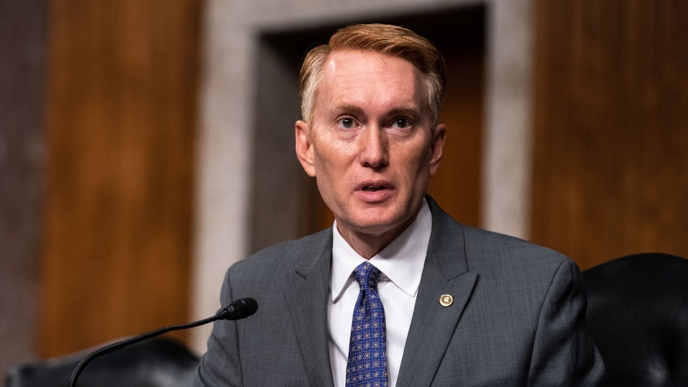 Image:  Sen. James Lankford speaks during a meeting in Washington, DC.
