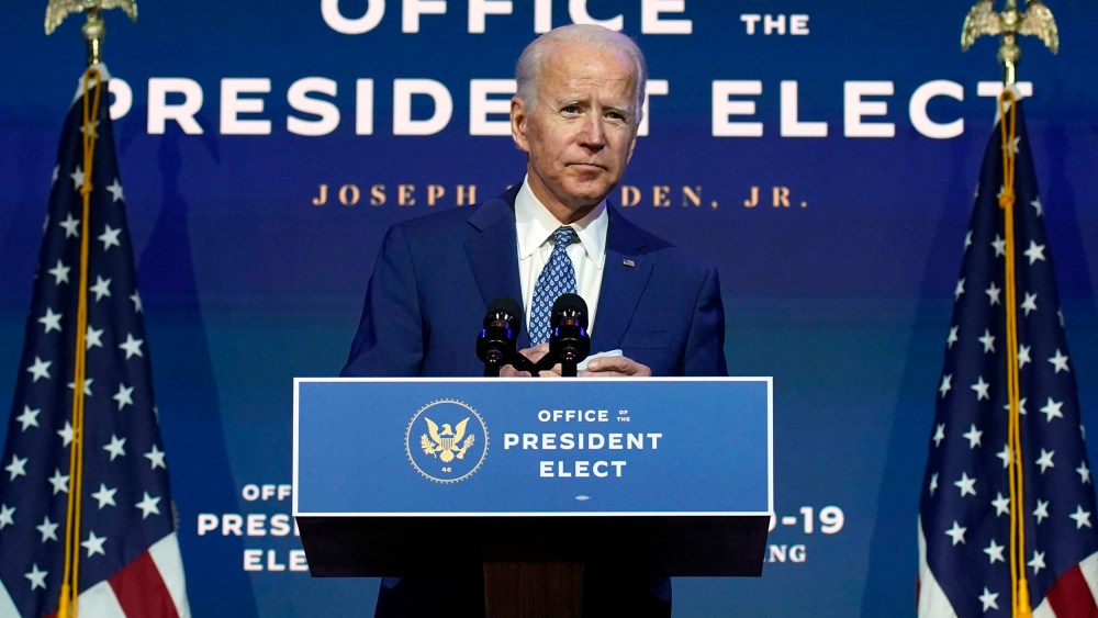 Image: President-elect Joe Biden speaks Monday, Nov. 9, 2020, at The Queen theater in Wilmington, Del.