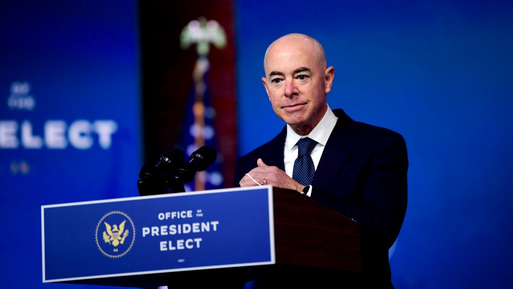 Image: Alejandro Mayorkas, nominee for Secretary of Homeland Security, speaks at an event held by President-elect Joe Biden on Nov. 24, 2020.