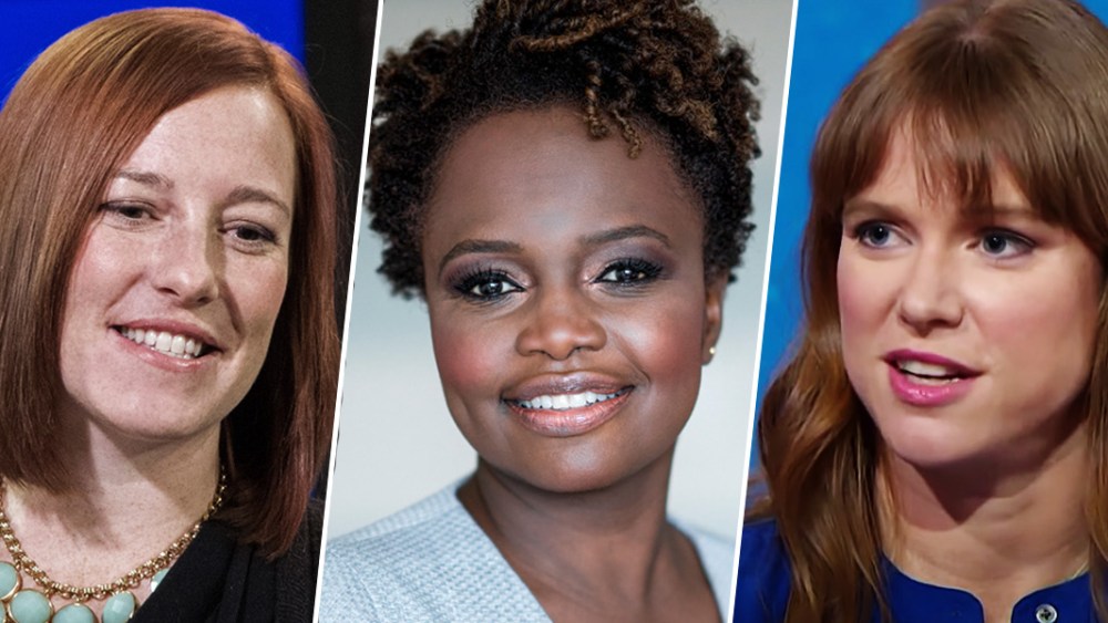 From left, Jen Psaki, Karine Jean-Pierre and Kate Bedingfield.