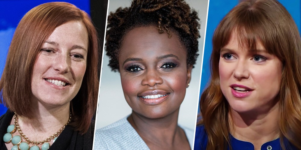 From left, Jen Psaki, Karine Jean-Pierre and Kate Bedingfield.