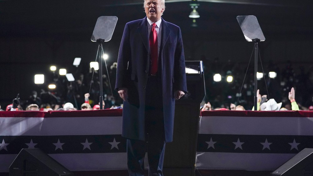 Image: President Donald Trump speaks at a campaign rally for Senate Republican candidates, Sen. Kelly Loeffler, R-Ga., and Sen. David Perdue, R-Ga., at Valdosta Regional Airport