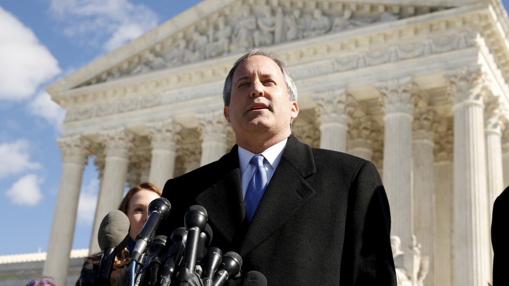 Image: FILE PHOTO: Texas Attorney General Ken Paxton addresses reporters on the steps of the U.S. Supreme Court in Washington