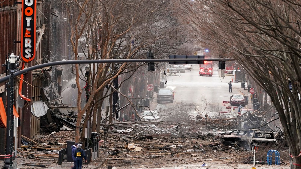 Image: Emergency personnel work near the scene of an explosion in downtown Nashville, Tenn., on Dec. 25, 2020.