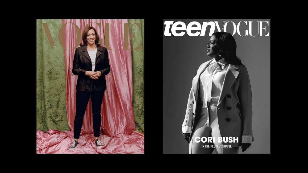 Image: Vogue Cover featuring Kamala Harris and Teen Vogue cover featuring Cori Bush