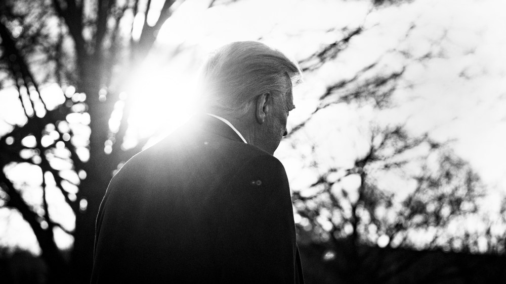 President Donald Trump walks on the South Lawn of the White House before boarding Marine One on Jan. 20, 2021.