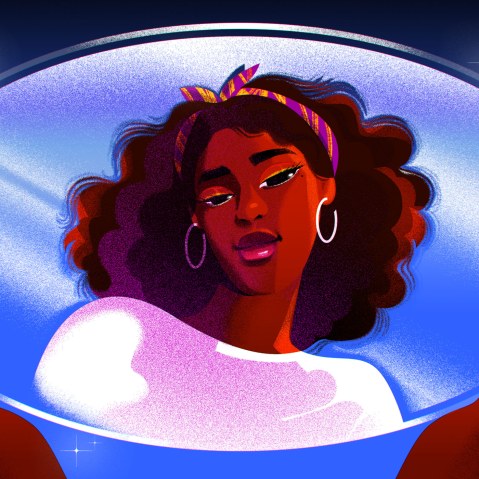 Image: Illustration shows a Black woman's hands holding a mirror with a younger Black woman in the reflection.