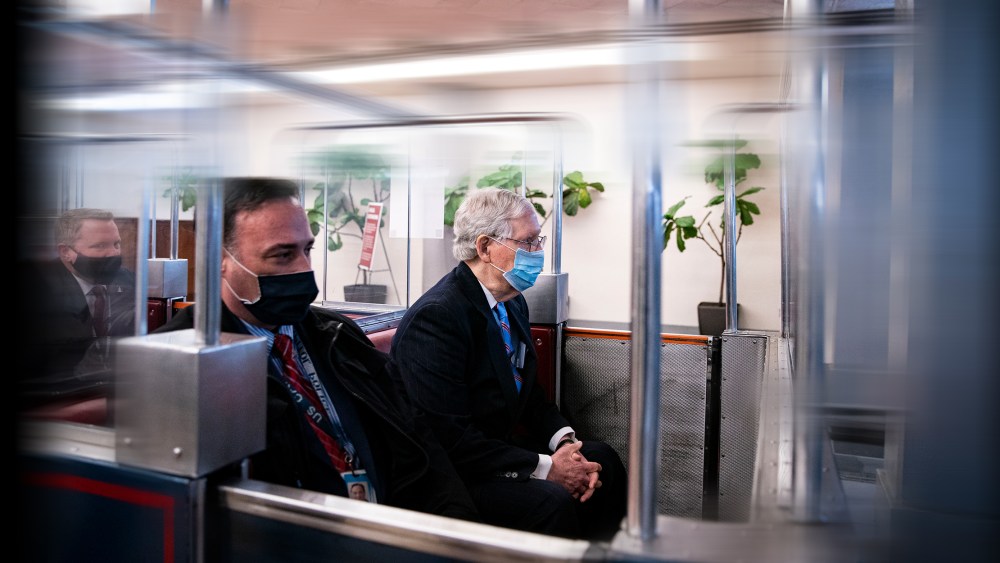 Image: Senate Minority Leader Mitch McConnell in the subway of the U.S. Capitol in Washington, DC