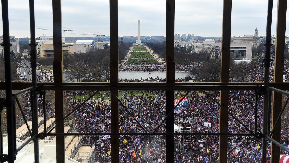Image: Supporters of President Donald Trump gather outside the US Capitol's Rotunda on Jan. 6, 2021