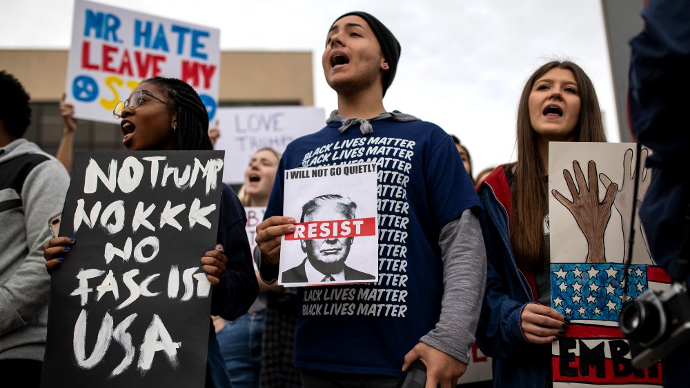 Image: Students protesting at an Anti-Trump rally.
