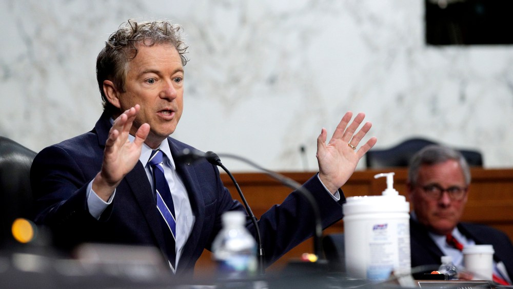 Image: Sen. Rand Paul, R-Ky., speaks at the confirmation hearing for Vivek Murthy and Rachel Levine before the Senate Health, Education, Labor, and Pensions committee Feb. 25, 2021 on Capitol Hill.