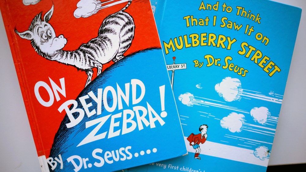 Image: Books by Theodor Seuss Geisel, aka Dr. Seuss, including "On Beyond Zebra!" and "And to Think That I Saw it on Mulberry Street," at the Chinatown Branch of the Chicago Public Library