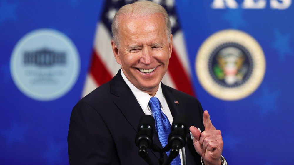 President Joe Biden speaks during an event with the CEOs of Johnson and Johnson and Merck in Washington on March 10, 2021.