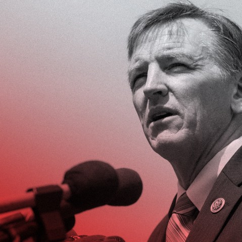 Image: Paul Gosar speaking at a news conference.