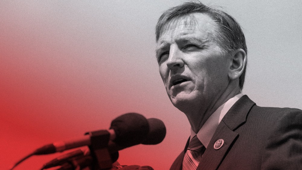 Image: Paul Gosar speaking at a news conference.