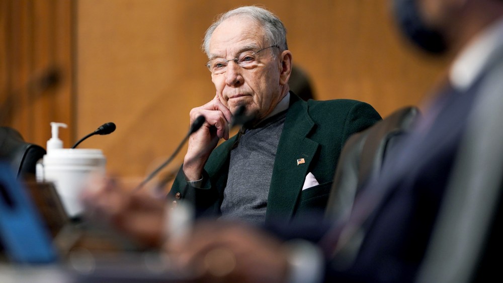 Image: Sen. Chuck Grassley, R-Iowa, questions Deputy Treasury Secretary nominee Adewale Adeyemo during his Senate Finance Committee nomination hearing on February 23, 2021 at Capitol Hill.