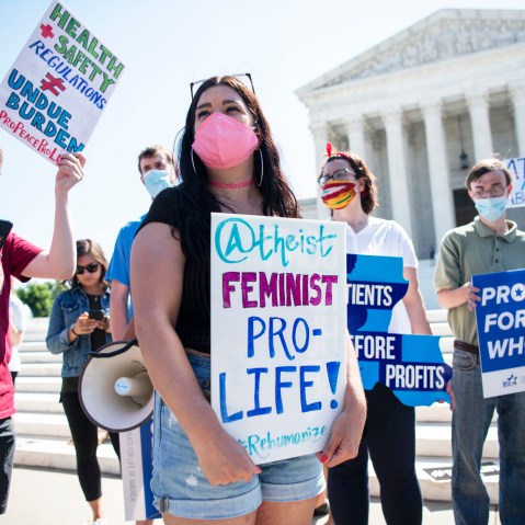 Anti-abortion demonstrators protest in front of the Supreme Court on June 29, 2020.