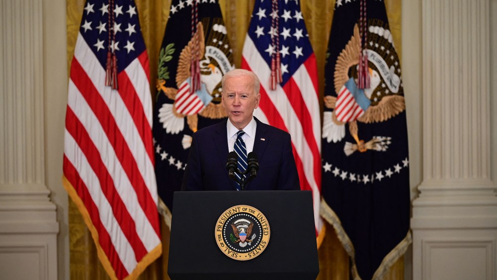 Image: U.S. President Joe Biden speaks at a press briefing in the East Room of the White House.