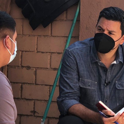 Ayman Mohyeldin during a reporting trip.