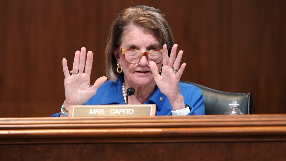 Sen. Shelley Moore Capito, R-W.Va., speaks at a Senate Appropriations Subcommittee hearing on Capitol Hill on April 14, 2021.