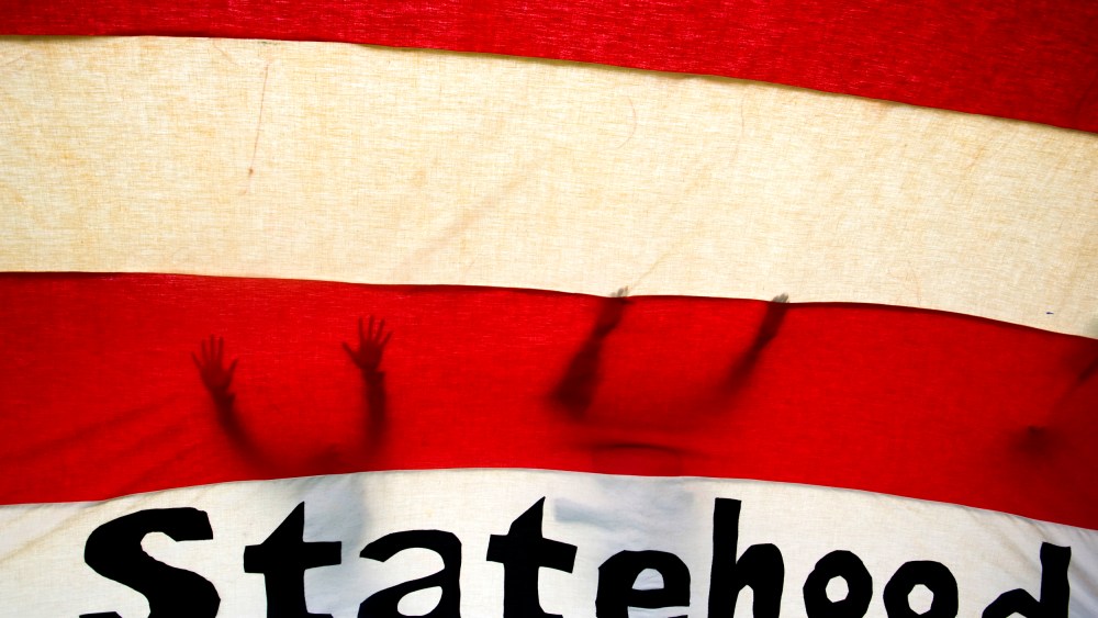 Image: Members of the DC Statehood Green Party try to fly a flag near the Capitol on April 16, 2007.