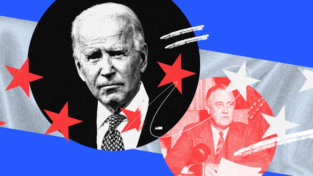 Photo illustration with images of Joseph Biden and Franklin D. Roosevelt