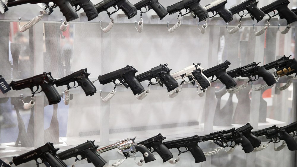 Firearms are on display during the NRA's annual convention on May 6, 2018, in Dallas.