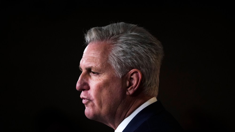 House Minority Leader Kevin McCarthy, R-Calif., speaks at the Capitol on April 22, 2021.