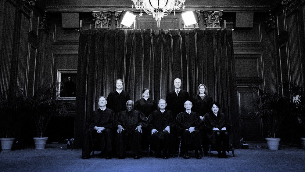 IMage: The Supreme Court Justices pose for a group photo in Washington on April 23, 2021.