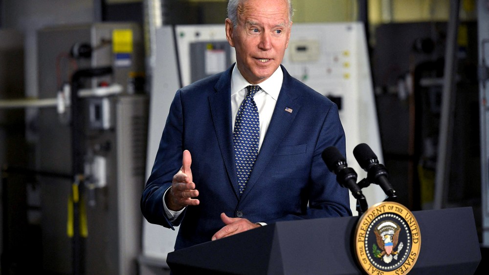 Image: President Joe Biden speaks following a tour of Tidewater Community College in Norfolk, Va., on May 3, 2021.