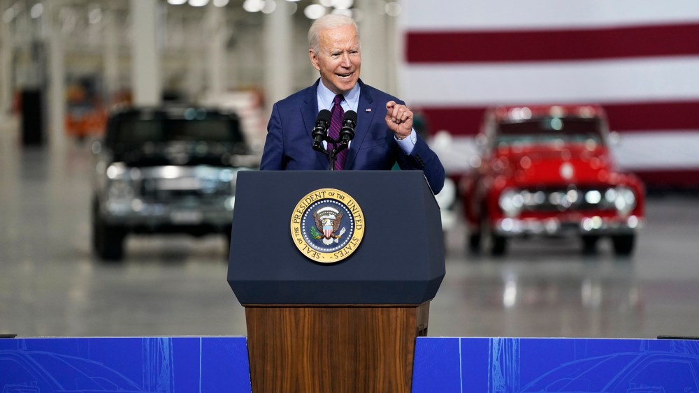President Joe Biden speaks after a tour of the Ford Rouge EV Center on May 18, 2021, in Dearborn, Mich.