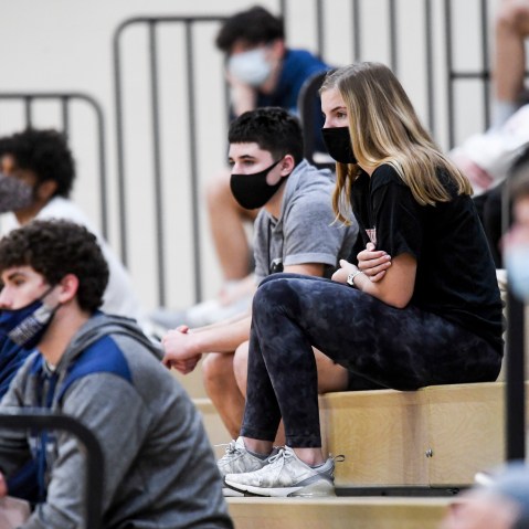 Students attend an assembly at Wilson High School in West Lawn, Pa., on April 13, 2021.