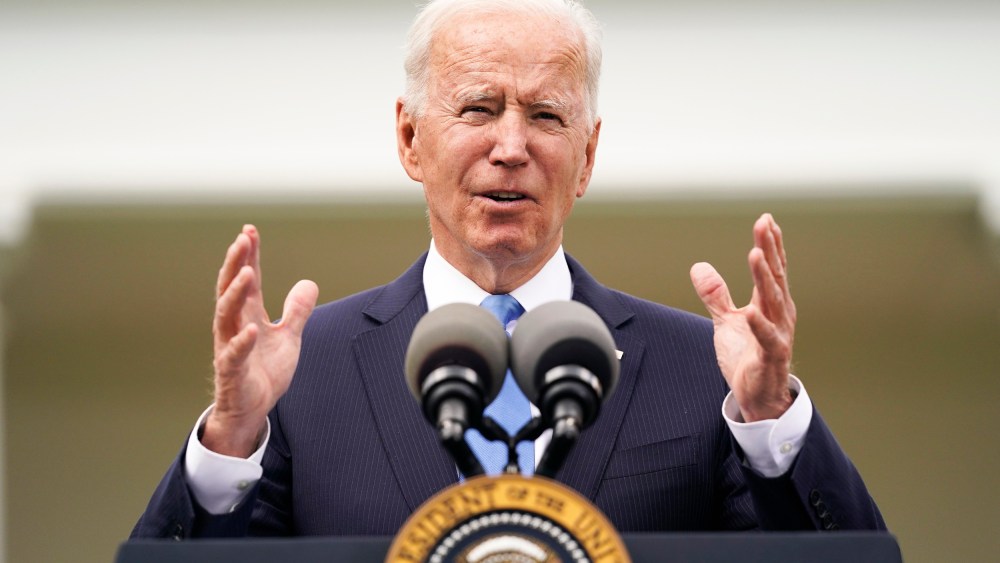 President Joe Biden speaks in the Rose Garden of the White House on May 13, 2021.