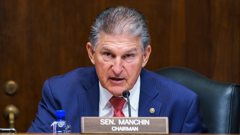 Sen. Joe Manchin, D-W.Va., presides over a confirmation hearing for presidential appointments on Capitol Hill on May 18, 2021.