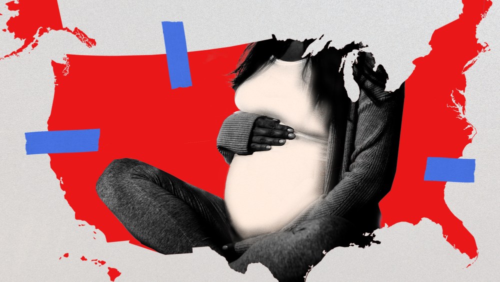 Photo illustration: A pregnant woman shown inside the U.S. map.