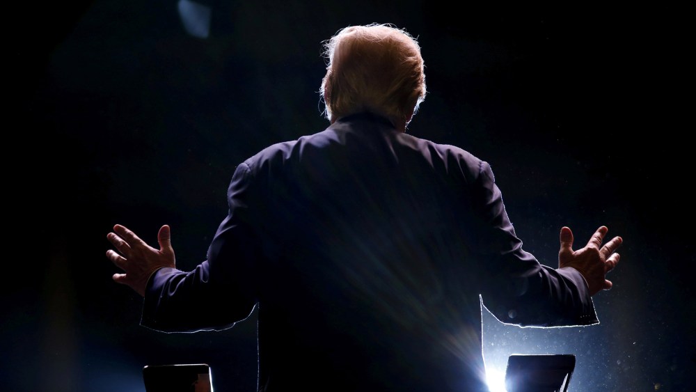 Image: Republican presidential candidate Donald Trump addresses a Trump for President campaign rally in Macon, Ga.