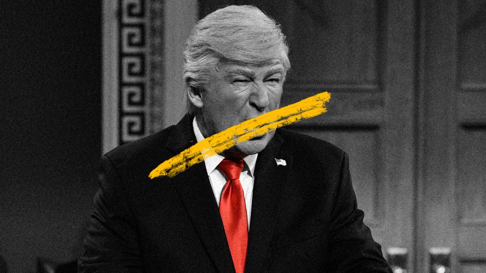 Photo illustration: A yellow scribble across an image of Alec Baldwin as Donald Trump on Saturday Night Live.