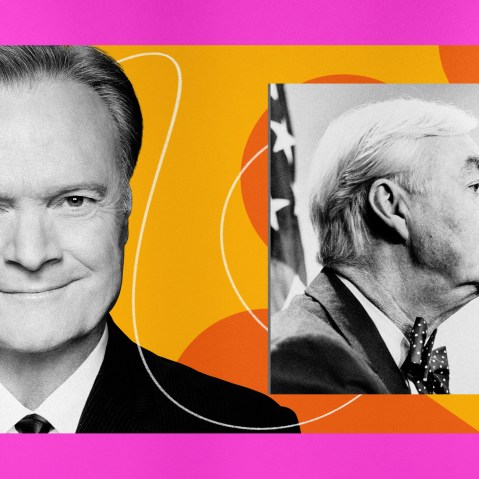 Illustration of MSNBC host Lawrence O'Donnell with Daniel Patrick Moynihan