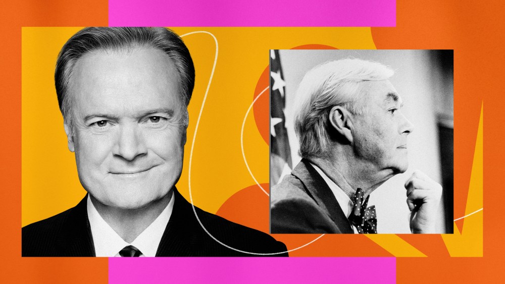 Illustration of MSNBC host Lawrence O'Donnell with Daniel Patrick Moynihan