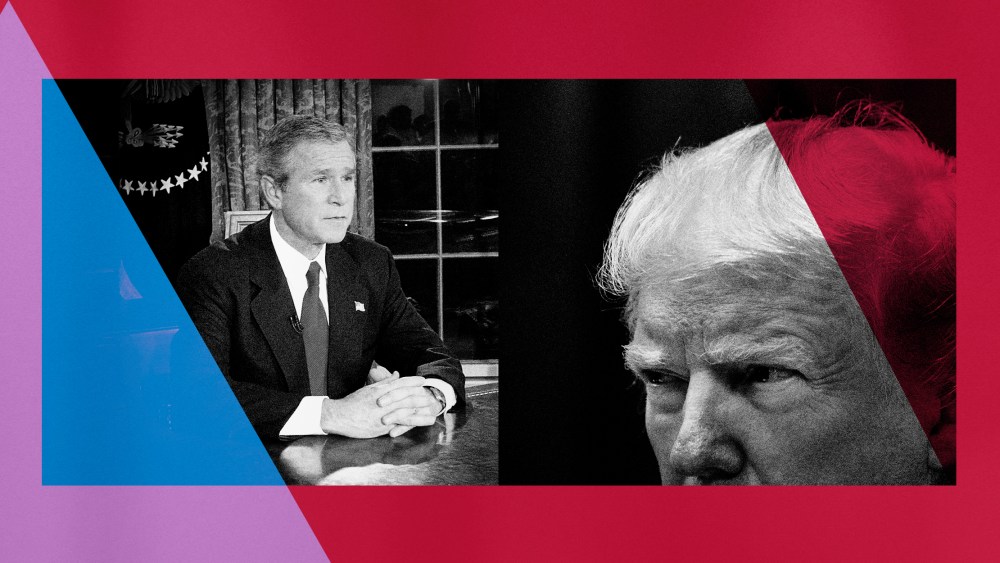 Illustration of former Presidents George W. Bush and Donald Trump