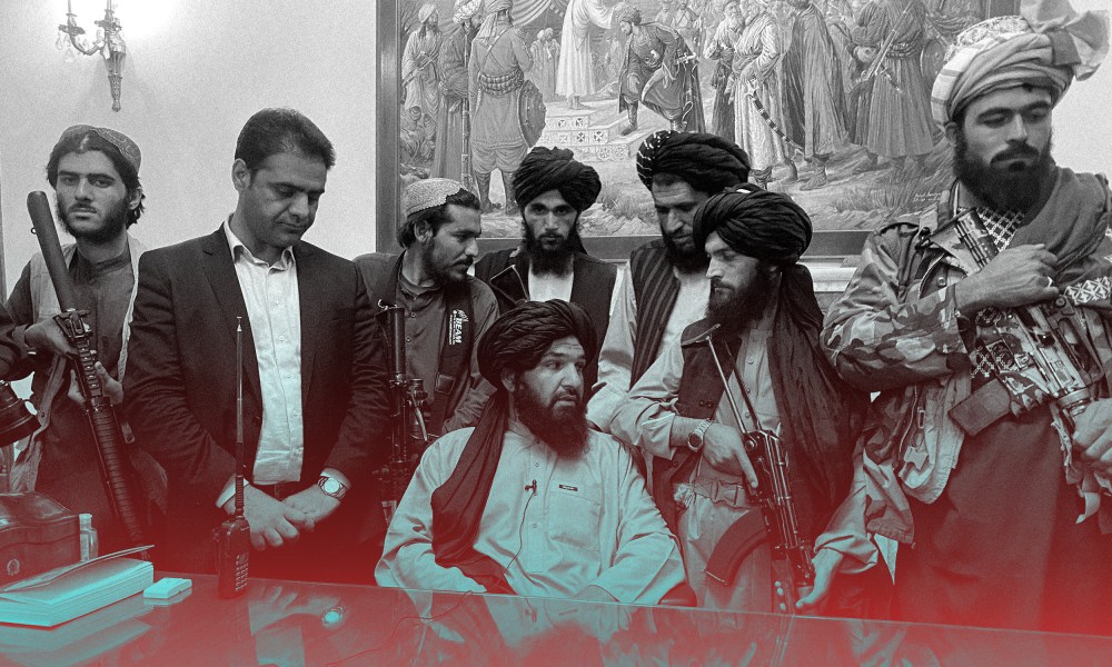 Image: Taliban fighters at the Afghan presidential palace.