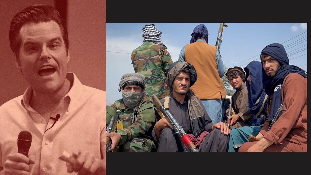 Photo illustration: Matt Gaetz; Taliban fighters.